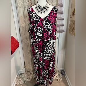 Julian Taylor Sleeveless Midi Dress, Pink, Off White and Black, Sz 22W